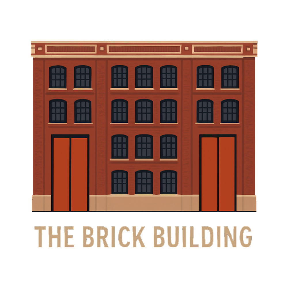 The Brick Building logo reflecting a landmark hotel, restaurant, and work club built for connection, culture, and creativity